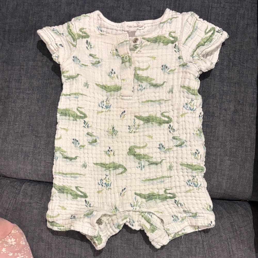 Angel Dear Green and White Alligator Romper 6-12M